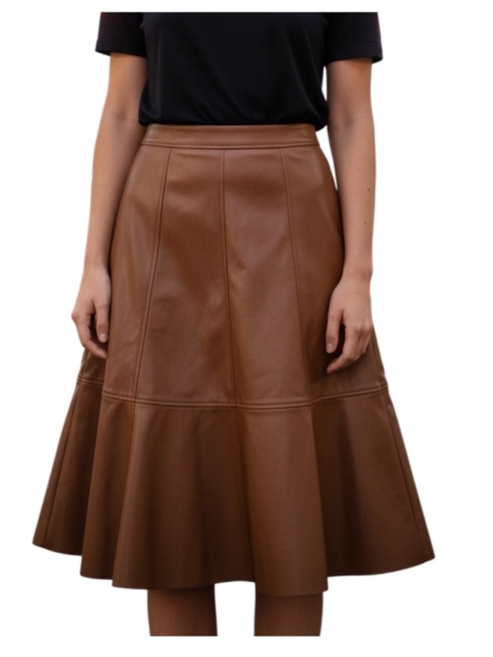 A-line midi leather skirt